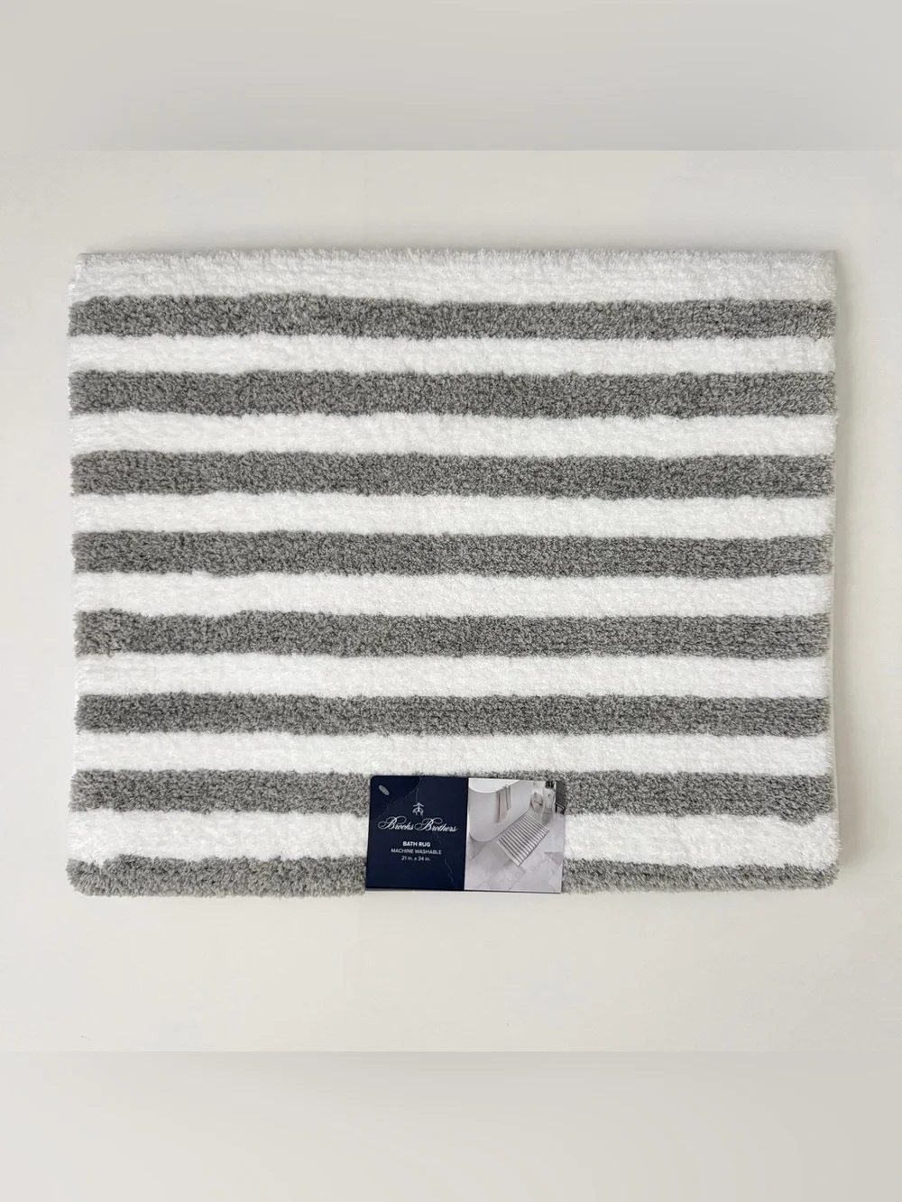 Brooks Brothers Gray and White Striped Bath Mat